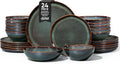 Herogo Stoneware Dinnerware Sets for 6, 24 Piece Ceramic Dinner Dishes Set, Irregular Handmade Plates and Bowls Dishware, Crack and Scratch Resistant, Reactive Glaze, Lichen Green