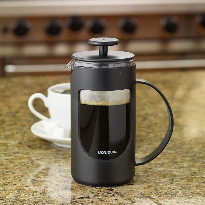 BonJour Coffee Unbreakable Plastic French Press, 12.7-Ounce, Ami-Matin, Black