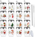 Sliner 16 Pcs Christmas Funny Wine Tumbler Spoon Set 12 Oz Stainless Steel Tumbler with Straw Brush Double Wall Insulated Travel Coffee Mug for Christmas Xmas Party Decorations Holiday Gift
