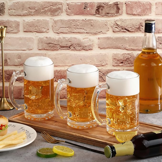 Reallnaive 20 Pack 16 oz Beer Mugs for Oktoberfest Freezer Glass Beer with Handles Mugs Steins German Large Heavy Cups for Men Drinking Gifts