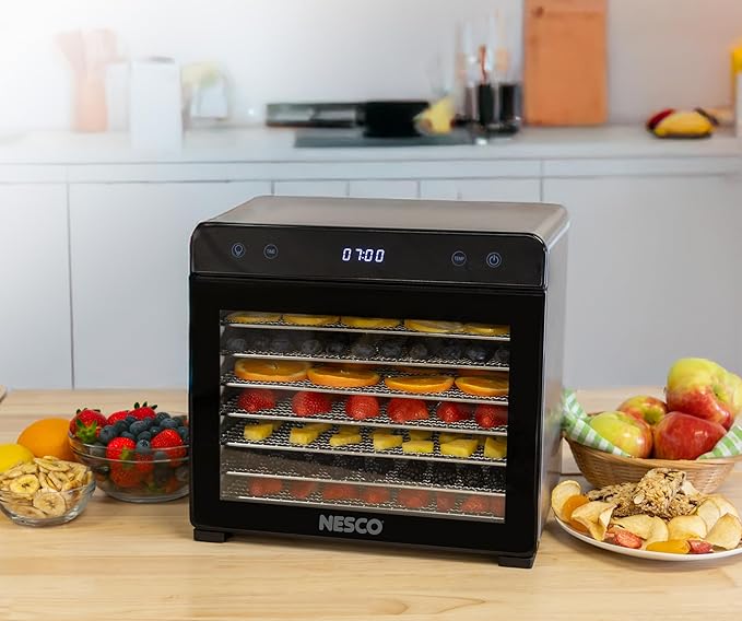 NESCO 8-Tray Stainless Steel Food Dehydrator – Digital Timer, Temp Control, Inner Light, Drip Tray – Jerky, Fruit, Herbs, Dog Treats, 650W, BPA-Free