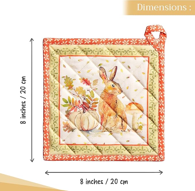 Maison d' Hermine Pot Holders 100% Cotton Heat Resistant Potholders 8" x 8" Hot Pads with Loop for Thanksgiving Christmas Decorations BBQ Cooking Baking Handling Hot Pans (Pack of 1, Pumpkin Passion)