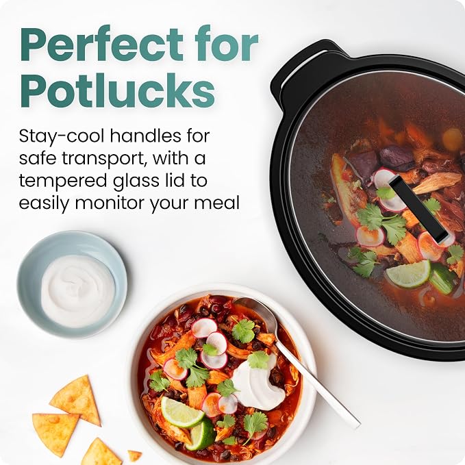 Chefman Slow Cooker 7 Quart, Large Family Size Programmable Digital Slow Cooker with 24-Hour Timer, Low, High & Warm Settings, Ceramic Crock, Tempered Glass Lid, Dishwasher-Safe, Stainless Steel