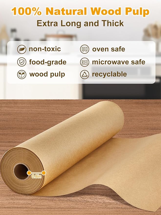 SMARTAKE Parchment Paper Roll for Baking, 15 in x 242 ft, 300 sq.ft, Non-Stick Baking Paper Sheets with Slide Cutter, Heavy Duty Extra Long, for Kitchen Baking Cooking Grilling Steaming, Unbleached