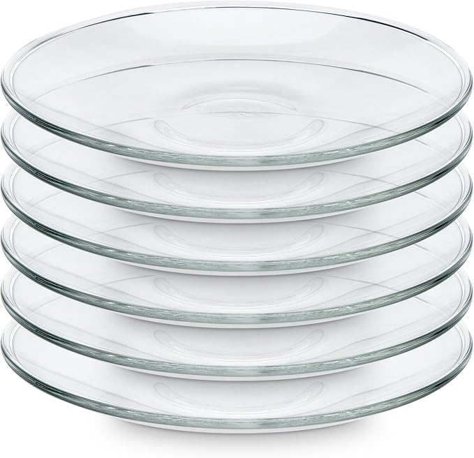 Teabloom Clear Glass Saucers Set of 6 – 5.3 Inch Borosilicate Glass Cup Saucers – Dishwasher Safe – Fits Espresso, Tea & Demitasse Cups – Small Serving Dish for Desserts & Fruits