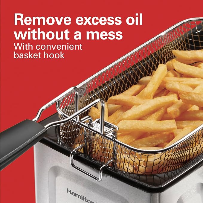 Hamilton Beach Professional Style Electric Deep Fryer With Basket | 3 Liter / 12 Cup Oil Capacity | 1500 Watts | Lid | Easy Detach Magnetic Cord | Stainless Steel | 35032