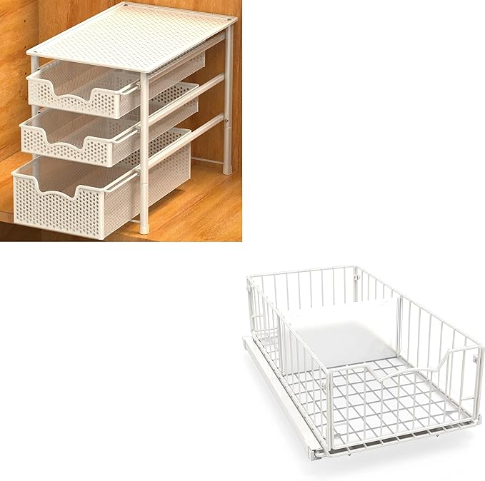 Simple Houseware 3 Tier Basket Drawer + Cabinet Pull-Out Shelf