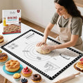 Silicone Baking Mat with 10 Recipes, Extra Thick Silicone Mats for Baking, Non Stick Pastry Mat,Reusable kneading Dough Rolling Mat for Cookie, Macaron, Bread, Pizza Black 26X16 INCH