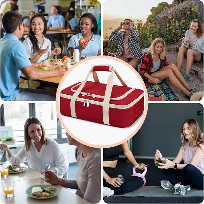 Insulated Casserole Carrier - Portable Casserole Carrier for Hot or Cold Food, Lasagna Holder for Parties,Picnic,Cookouts,Traveling - Fits 9" x 13" Baking Dish (Red)