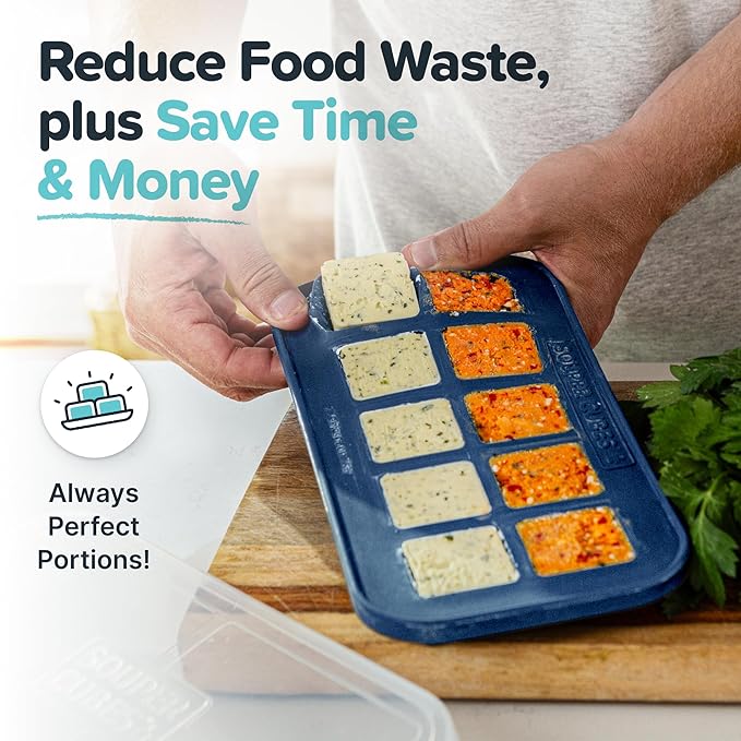 Souper Cubes 2 Tbsp. Silicone Freezer Molds - Perfect for Storing Garlic, Herbs, Ginger, Pesto, Tomato Paste, Lemon Juice, Purees and More - Blueberry – 2-Pack