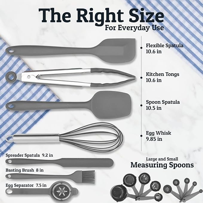Priority Chef 6Pc Stainless Steel Mixing Bowls with Lids Set, Huge 7 Qrt Size Metal Bowl Set for Kitchen, 3 Graters, Non-Slip Bases & Silicone Utensils Set, Grey