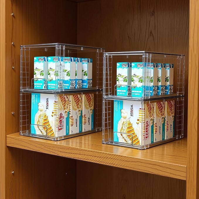 Medium Clear Stackable Storage Drawers (2 Pack), High-strength Acrylic Organizer Bins with Handles, Plastic Drawers for Fridge Bathroom Cabinet Closet Undersink Pantry Kitchen Makeup Storage