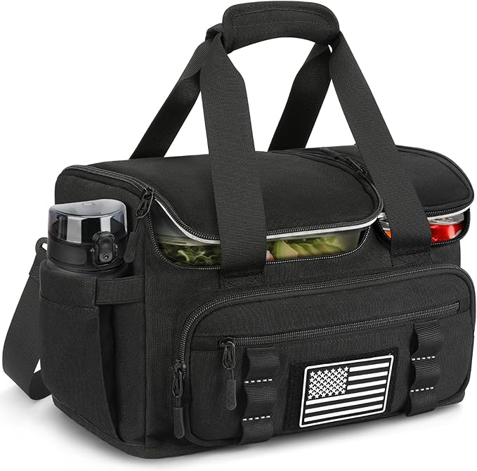 ETRONIK Tactical Lunch Box for Men, 20L Insulated Lunch Bag with Hot/Cold Compartments, Men's Lunch Box Fits 4 Meals + Snacks, Adult Lunch 8H Cooler Bags for Work, Hiking, Beach, Gym, Black