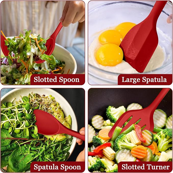 LIANYU 6QT Stock Pot with Cooking Utensils, 6 Quart Stainless Steel Soup Pasta Boiling Pot, Silicone Kitchen Utensils Set with Holder, Dishwasher Safe
