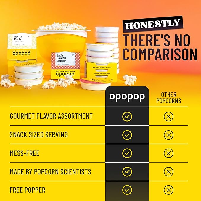 Opopop Microwave Popcorn - Variety 12-Pack Gourmet Popcorn Kit, Collapsible Silicone Popcorn Popper, Popcorn Maker, Gluten Free Snacks Variety Pack, BPA-Free and Dishwasher Safe (New Flavors)