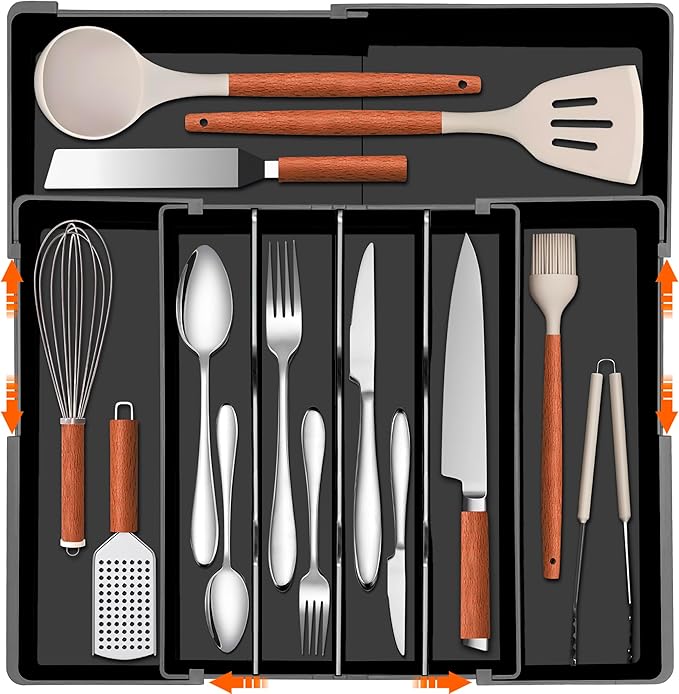 Spaclear Expandable Large Silverware Organizer - BPA-Free Food-Safe Kitchen Drawer Organizer Adjustable Utensil Drawer Organizer Cutlery Tray for Spoons Forks Knives