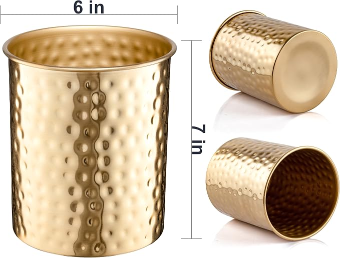 Monarch Abode Kitchen Utensil Holder – Hand Hammered Metal Brushed Gold Utensil Holder, Decorative Utensil Crock for Kitchen Counter, Cooking Tool and Spatula Holder for Countertop, Caddy Organizer