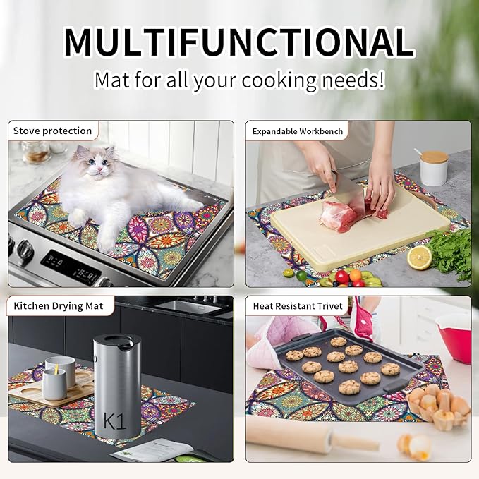 Decorative Electric Stove Top Covers, Heat Resistant Silicone Stove Cover Mat, Stove Top Protectors for Electric Flat Glass Stoves, Adds Extra Counter Space for Small Kitchens and Apartments