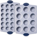 BRONYPRO 2-Pack 12 Cup and Mini 24 Cup Non Toxic Nonstick Ceramic Muffin Pan & Cupcake Tin, PFOA & PTFE Free, Heavy Duty Rust-Resistant Aluminized Steel, Oven Safe, Blue