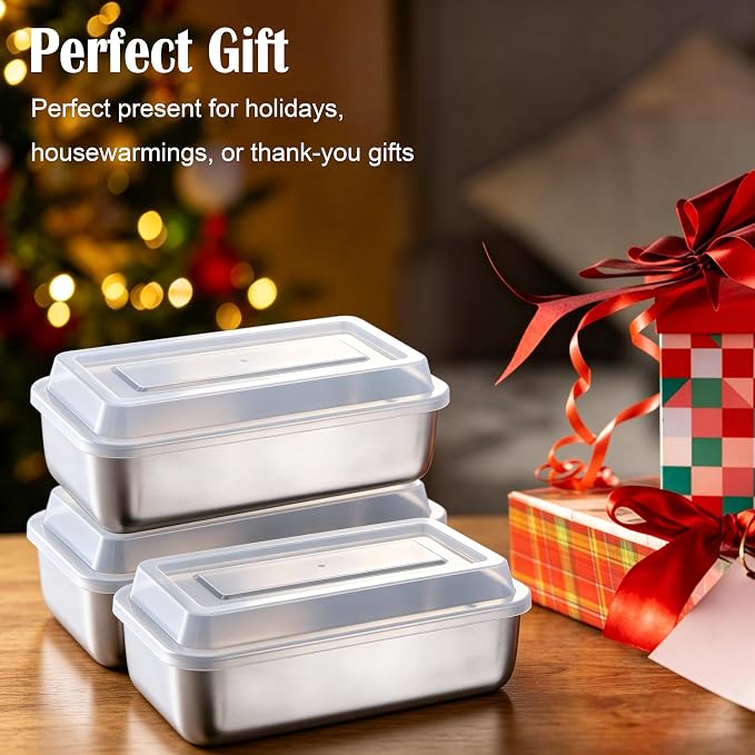 E-far Loaf Pan with Lids, 9 x 5 Inch Stainless Steel Bread Pans for Homemade Bread, Rectangle Baking Tins for Sourdough, Meatloaf, Banana Cake, Nontoxic & Dishwasher Safe - Set of 3