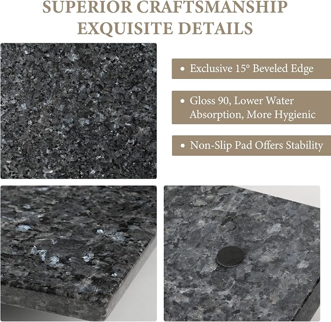 Koville Luxury Norwegian Granite Cutting Board for Kitchen, 16x20inch Extra Large Hand Crafted Stone Slab for Cheese, Charcuterie, Pastry Board - Wedding Gift, House Warming Gift(Blue Pearl), D1416