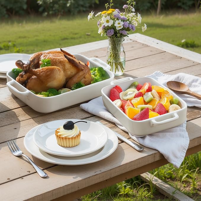 ONEMORE Casserole Dishes for Oven,9.5"x15.4" Baking Dishes Set of 4,Ceramic Bakeware Sets with Handles for Cooking, Baking,Serving, Wedding and Gifting, Baking Pan White , Microwave & Dishwasher Safe(7.5"/11.2"/13.4"/15.4")