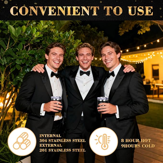 60PcsGroomsmen Proposal Gift of 6 Sets with 12OZ Wine Tumbler PU Leather Toiletry Bag Photo Frame Bottle Opener Pens with Exquisite Package for Wedding Groomsman Best Man Gift