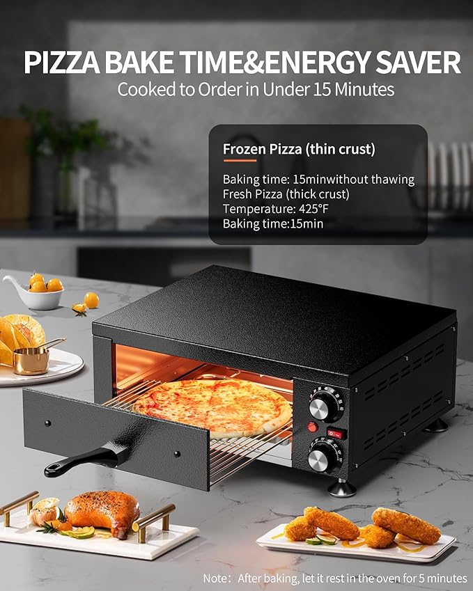 Electric Pizza Oven Indoor Countertop Pizza Oven Commercial Pizza Maker Machine for Home with Timer Stainless Steel Pizza Cooker, Suitable for Both Commercial and Home Use (Black1)