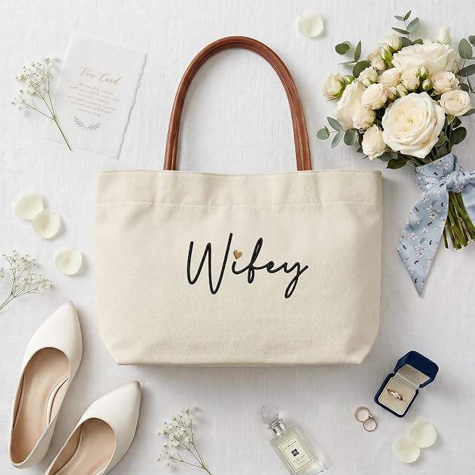 Bride Tote Bag, Embroidered Canvas Wedding Essential Tote, Bridal Shower Engagement Bachelorette Beach Bag