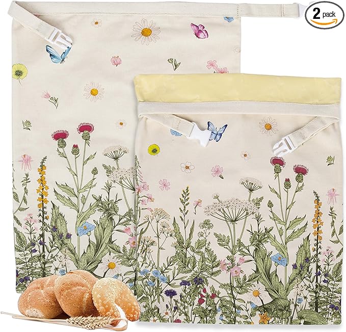 Reusable Beeswax Bread Bags for Homemade Bread & Sourdough, 2-Pack XL Airtight Food Storage Bags, Organic Cotton Linen Covers - Freezer-Friendly Freshness Preservation Keeps Fresh Longer