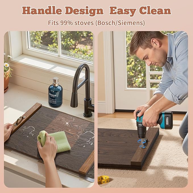 Gas Stove Top Cover: Wooden 30"L x 22"W x 0.8"Th Electric Stovetop Covers, Noodle Board with Handles, Wood RV Cutting Board for Kitchen Counter