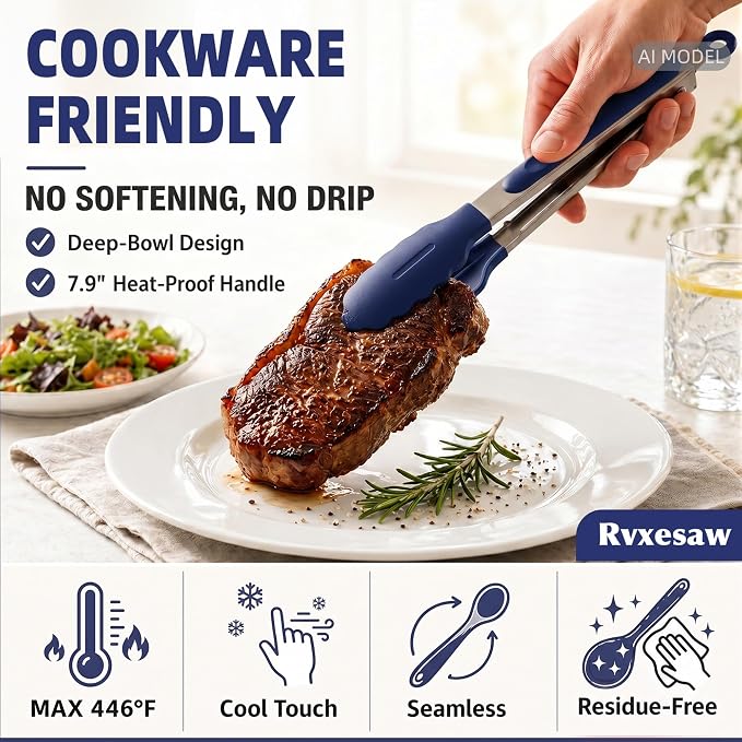 Kitchen Utensils Set,9 PCS Silicone Cooking Utensils Set Spatula Set,Tongs,Spoon,Whisk,Brush,Dishwasher Safe Kitchen Gadgets for Non-Stick Cookware,Home Essential，Kitchen Appliances(Navy Blue)