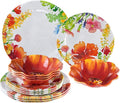 UPware 12 Piece Floral Melamine Dinnerware Sets, Outdoor Dishes Set, Plates and Bowls Sets, Service for 4, Multicolor