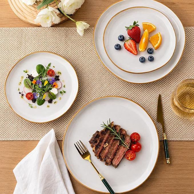 AmorArc Ceramic Dinnerware Sets,Handmade Reactive Glaze Stoneware Plates and Bowls Sets,Highly Scratch Resistant | Dishwasher & Microwave Safe Dishes Set,Service for 4 (12pc)