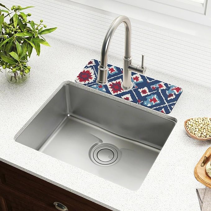 Kitchen Sink Splash Guard 1 PC 14.7 Inch Sink Faucet Mat Splash Guard for Bathroom Countertop Water Absorbent Foldable Cuttable Soft Washable Vintage Blue Floral Patriotic