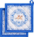 Maison d' Hermine Pot Holders 100% Cotton Heat Resistant Potholders 8" x 8" Hot Pads with Loop Cooking Baking Gifts for Mothers Day Handling Hot Pans Spring/Summer (Pack of 2, Amsterdam Canals)