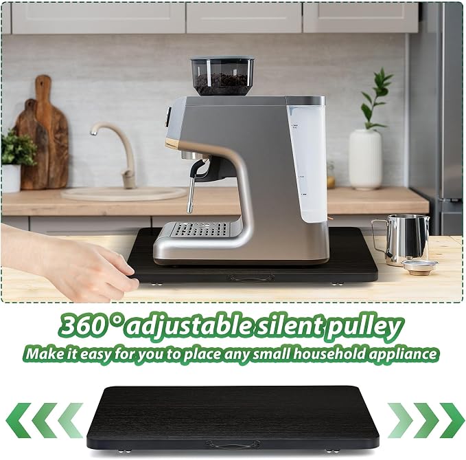 Appliance Slider, Sliding Tray for Coffee Maker, Coffee Pot Slider for Countertop, 360° Rolling Tray Appliance Slider for Kitchen Appliances- Black (9.5” X 14”)