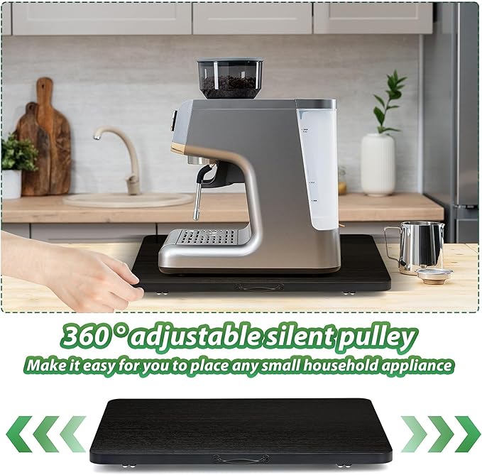 Appliance Slider, Sliding Tray for Coffee Maker, Coffee Pot Slider for Countertop, 360° Rolling Tray Appliance Slider for Kitchen Appliances- Black (13” X 14”)