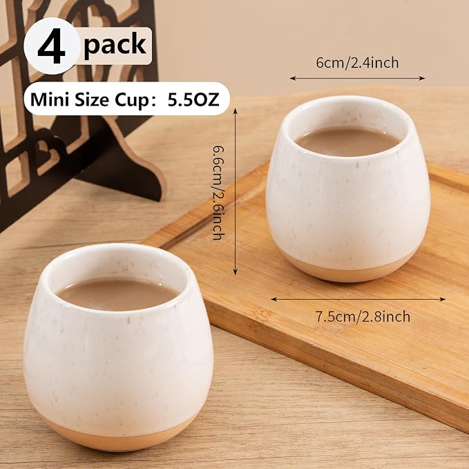 4pcs Japanese Tea Cups, 5.5OZ Vintage Espresso Cups, Handless Design Small Coffee Mugs, Microwave & Dishwasher Safe, Gift for Coffee Tea Lovers(4pcs Speckle)