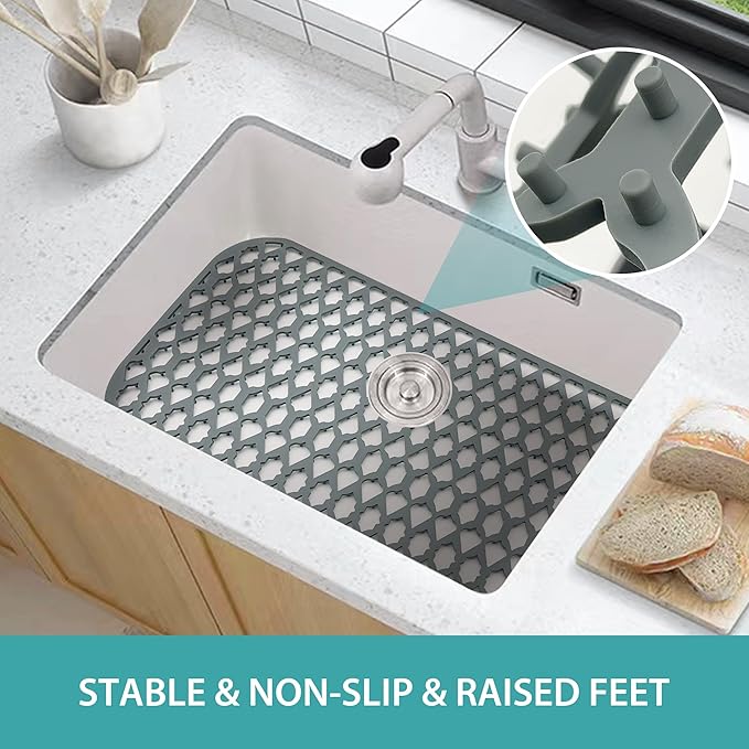 SAMSIER Sink Protectors for Kitchen Sink, Large Silicone Mats Grid for Bottom of Farmhouse (30”x14”)