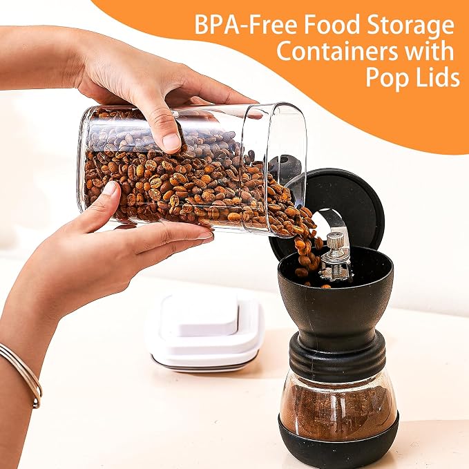 UFORU Pop Top Food Storage Container Set | 6Pcs Airtight Cereal Storage Organizer Canisters with Pop Lids, BPA-Free, Vacuum Seal & One-button Opening, Stackable Pantry Containers for Dry Food Storage