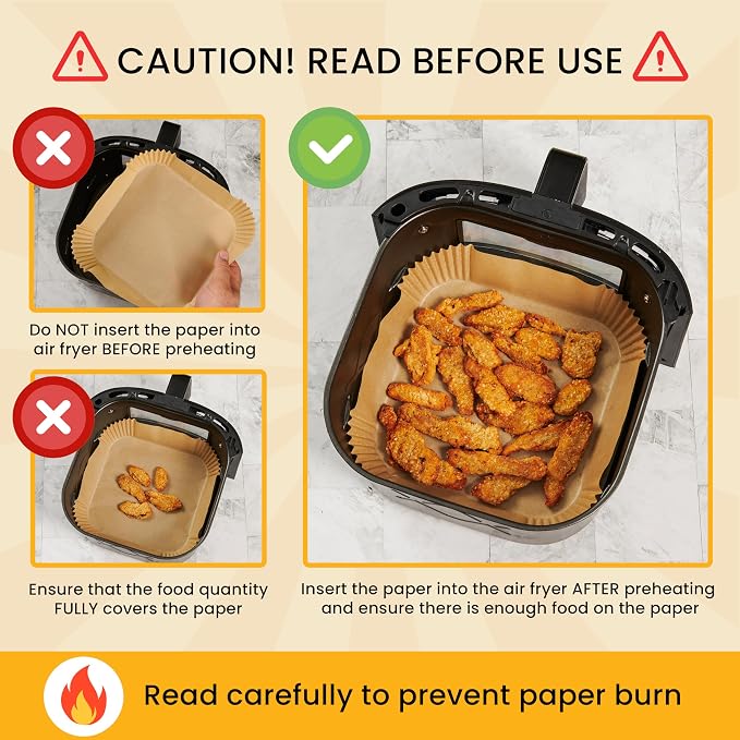 500Pcs Air Fryer Liners Disposable, Non-Stick and Oil Proof for Easy Cleanup Airfryer Liners, 8” Square for 5-8 qt Basket by Baker's Signature