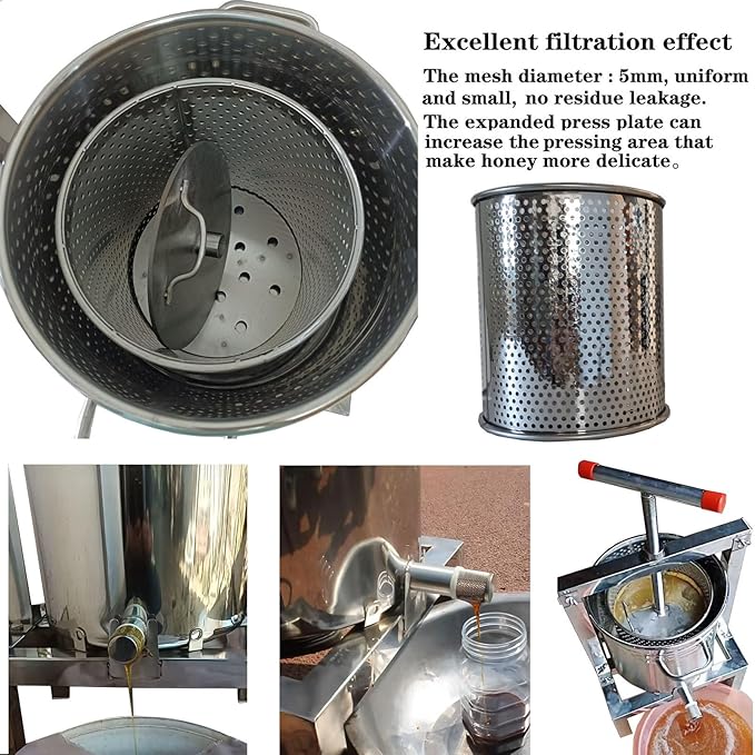 Honey Press Extractor Wax Machine Stainless Steel Honey Press Beeswax Machine Manual Large Bee Honey Presser Fruit Wine Press For Honey Wine Juice Vegetables Olive Oil Making