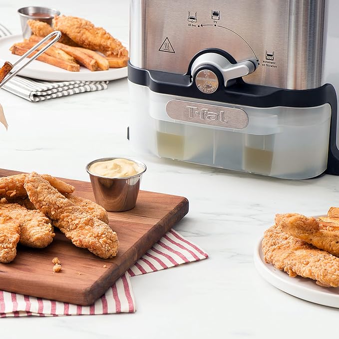 T-fal 3.5L Stainless Steel Deep Fryer with Basket for Home Use, 1700W, Deep Fryer with Oil Filtration, Temp Control, Digital Timer