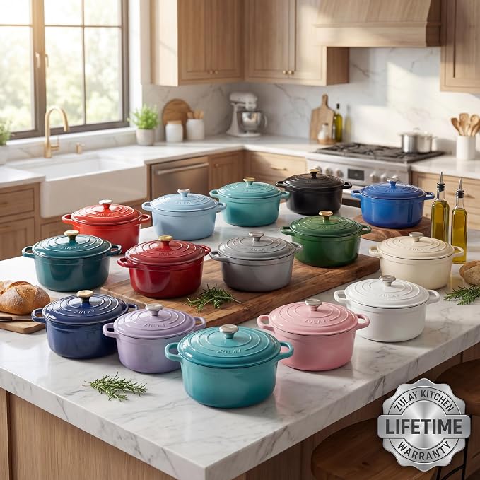 Zulay Kitchen 6.4QT Enameled Cast Iron Dutch Oven Pot with Lid, Heavy-Duty Soup Pot for Stews, Braising, Roasting & Sourdough Bread Baking, Oven Safe up to 500°F - Aventurine