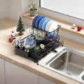 Glovv Over The Sink Dish Drying Rack, 2-Tier Kitchen Organizers and Storage for Kitchen Counter, Kitchen Sink Organizer with 4 Cup Holders and Drainboard, Black