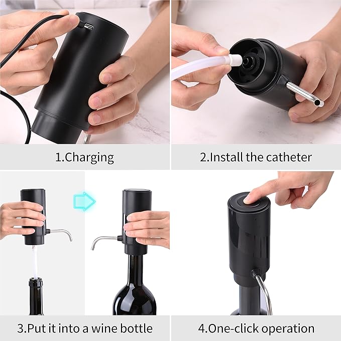 Wine Aerator Electric Wine Decanter Automatic Wine Aerator, Wine Dispenser withUSB TYPE-C Rechargeable for Wine enthusiasts & own use (Stainless steel)