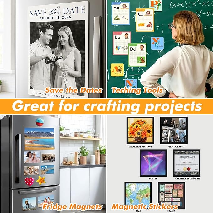 Magnetic Sheets with Adhesive Backing 4 x 6 Inch, 200 Packs Adhesive Magnetic Sheets, 20 mil Flexible Magnet Sheets for Craft Projects, School, Office, Photo Magnets, Fridge Magnets