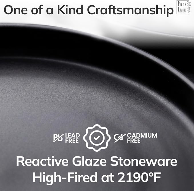 24 Piece Black Dinnerware Set for 8 | Matte Black Plates and Bowls Sets, Modern Stoneware Black Dishes Set | Scratch Resistant, Dishwasher & Microwave Safe | Matte Black Finish Ultra-Chic & Modern