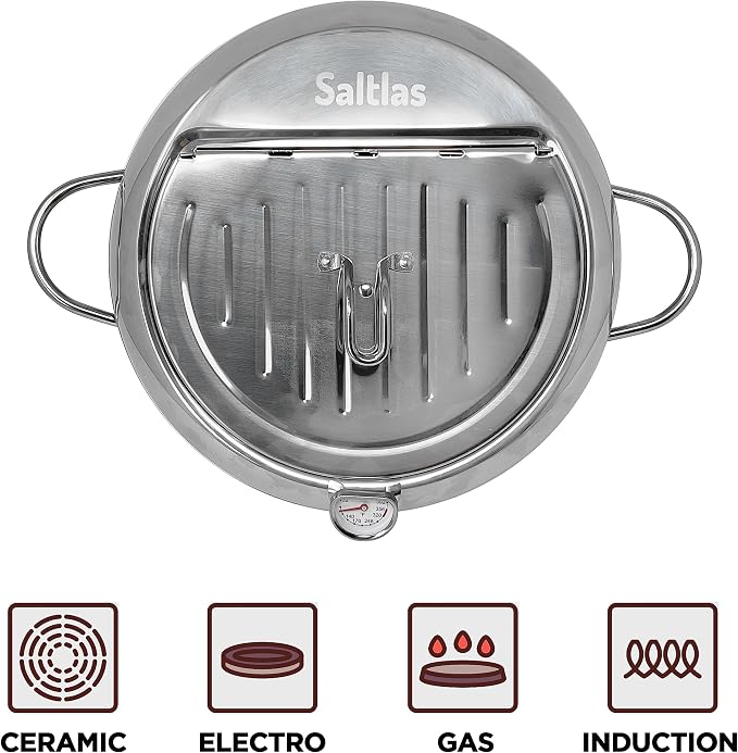 Saltlas Deep Fryer Pot (°F), 11"/4.4Qt (4.2 L) Extra Large Tempura Frying Pot with Lid, 304 Stainless Steel Fry Pot with Fahrenheit Thermometer and Oil Drip Drain Rack